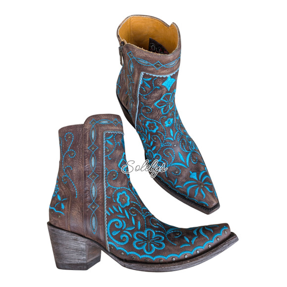 Old Gringo Amber Embroidered Brown Turquoise Short Sintino Toe Cowboy Boot 7.5B - Picture 9 of 10
